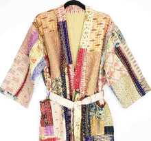 Load image into Gallery viewer, Vintage Silk Sari Patchwork Kantha Robe