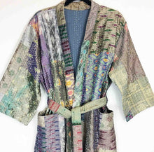 Load image into Gallery viewer, Vintage Silk Sari Patchwork Kantha Robe