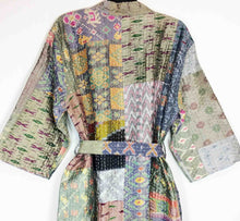 Load image into Gallery viewer, Vintage Silk Sari Patchwork Kantha Robe