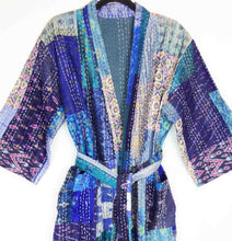 Load image into Gallery viewer, Vintage Silk Sari Patchwork Kantha Robe
