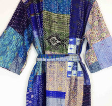 Load image into Gallery viewer, Vintage Silk Sari Patchwork Kantha Robe