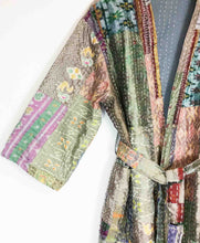 Load image into Gallery viewer, Vintage Silk Sari Patchwork Kantha Robe