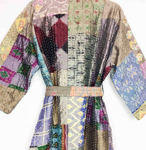 Load image into Gallery viewer, Vintage Silk Sari Patchwork Kantha Robe