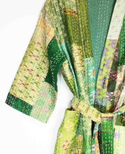 Load image into Gallery viewer, Vintage Silk Sari Kantha Patchwork Robe