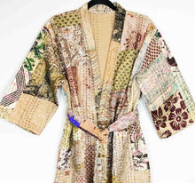 Load image into Gallery viewer, Vintage Silk Sari Patchwork Kantha Robe
