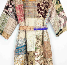 Load image into Gallery viewer, Vintage Silk Sari Patchwork Kantha Robe