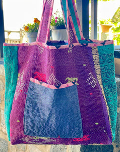 Sari Kantha Tote Bag