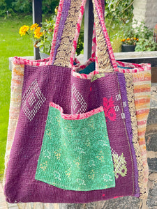 Sari Kantha Tote Bag