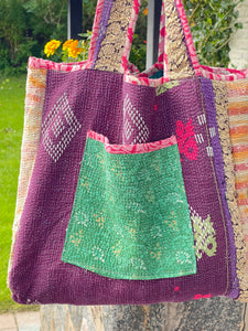 Sari Kantha Tote Bag