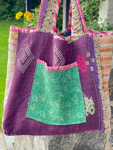 Sari Kantha Tote Bag