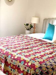 Vintage Sari Kantha Quilt