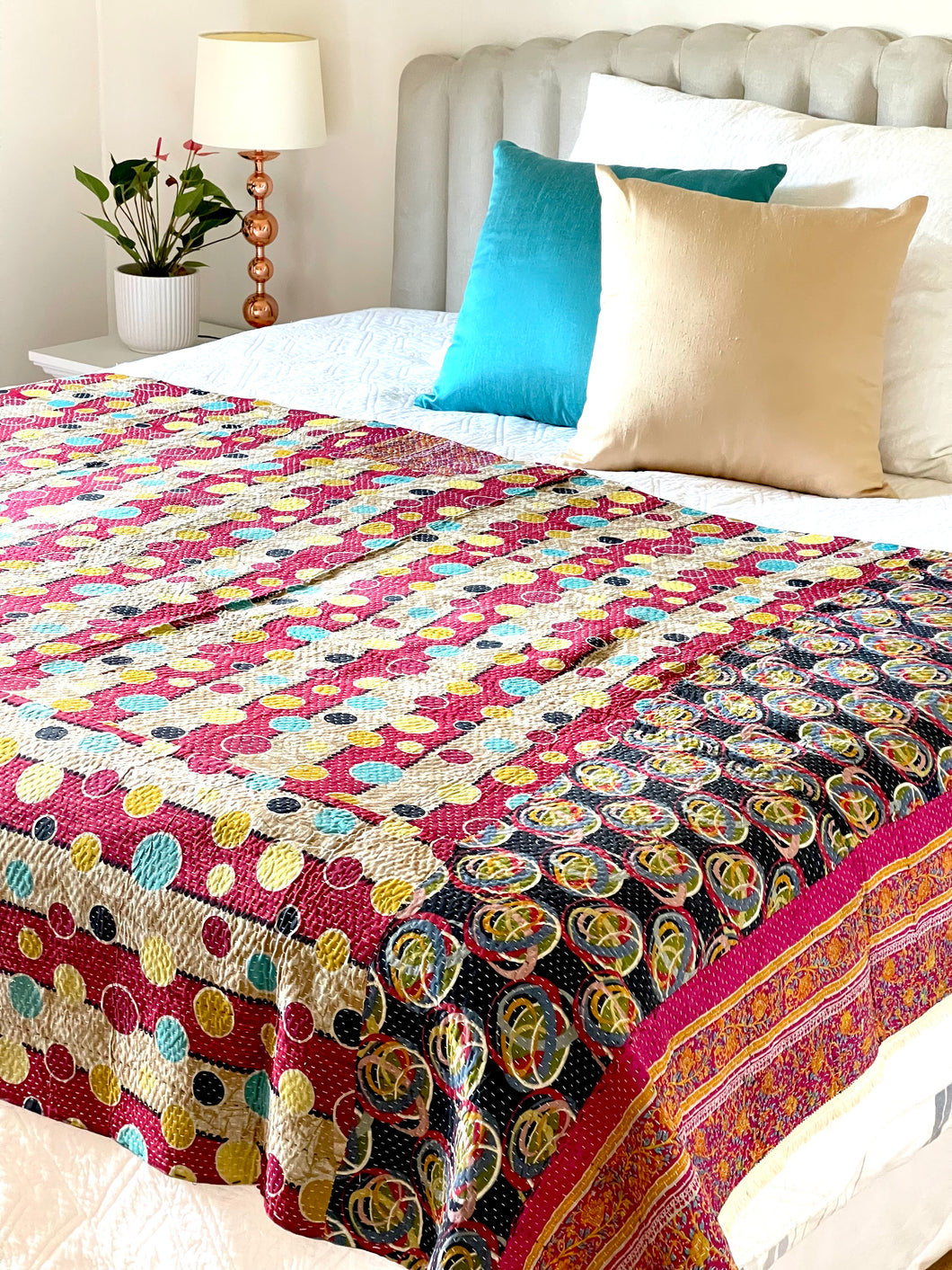 Vintage Sari Kantha Quilt