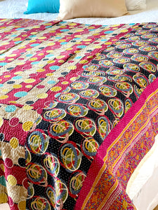 Vintage Sari Kantha Quilt