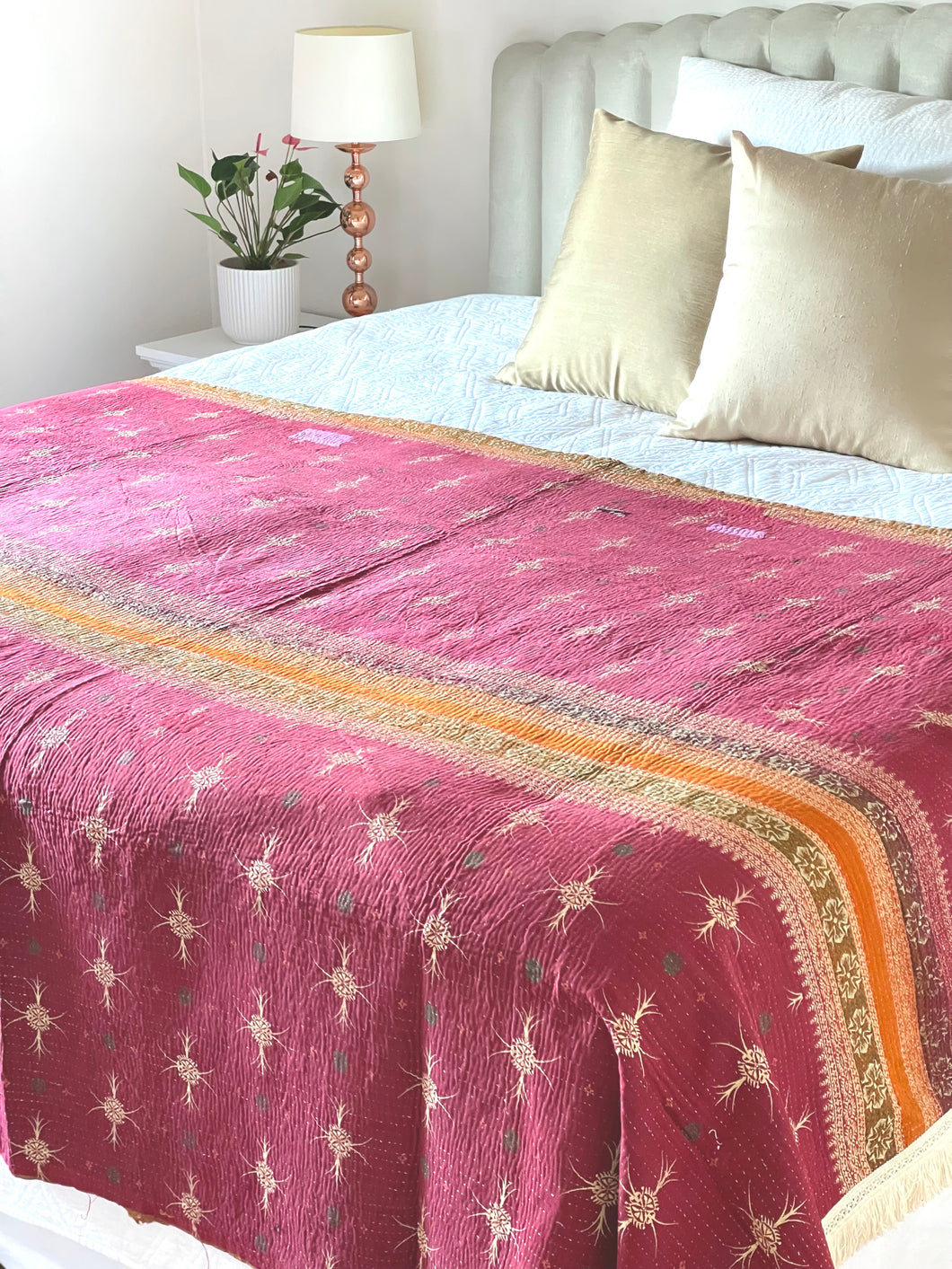 Vintage Sari Kantha Quilt