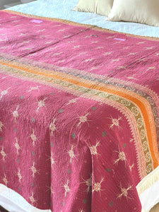 Vintage Sari Kantha Quilt