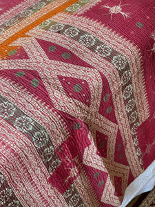 Vintage Sari Kantha Quilt