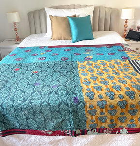 Vintage Sari Kantha Quilt