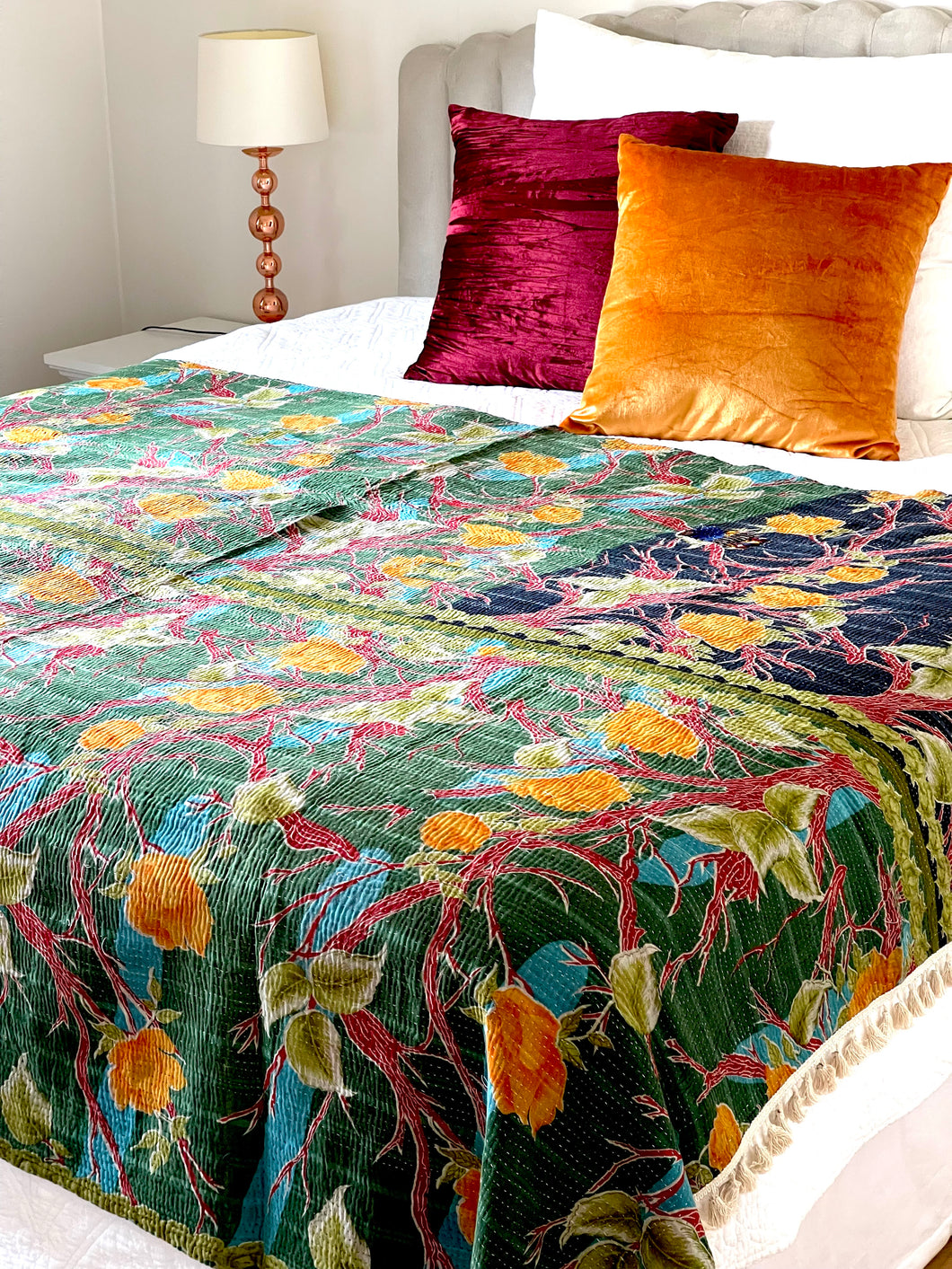 Vintage Sari Kantha Quilt