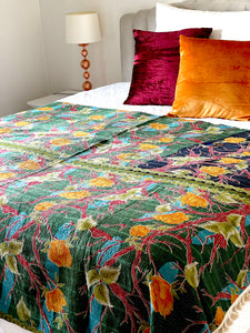 Vintage Sari Kantha Quilt