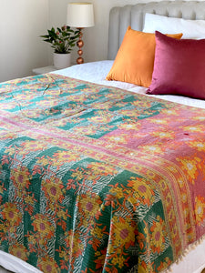 Vintage Sari Kantha Quilt