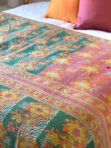 Vintage Sari Kantha Quilt