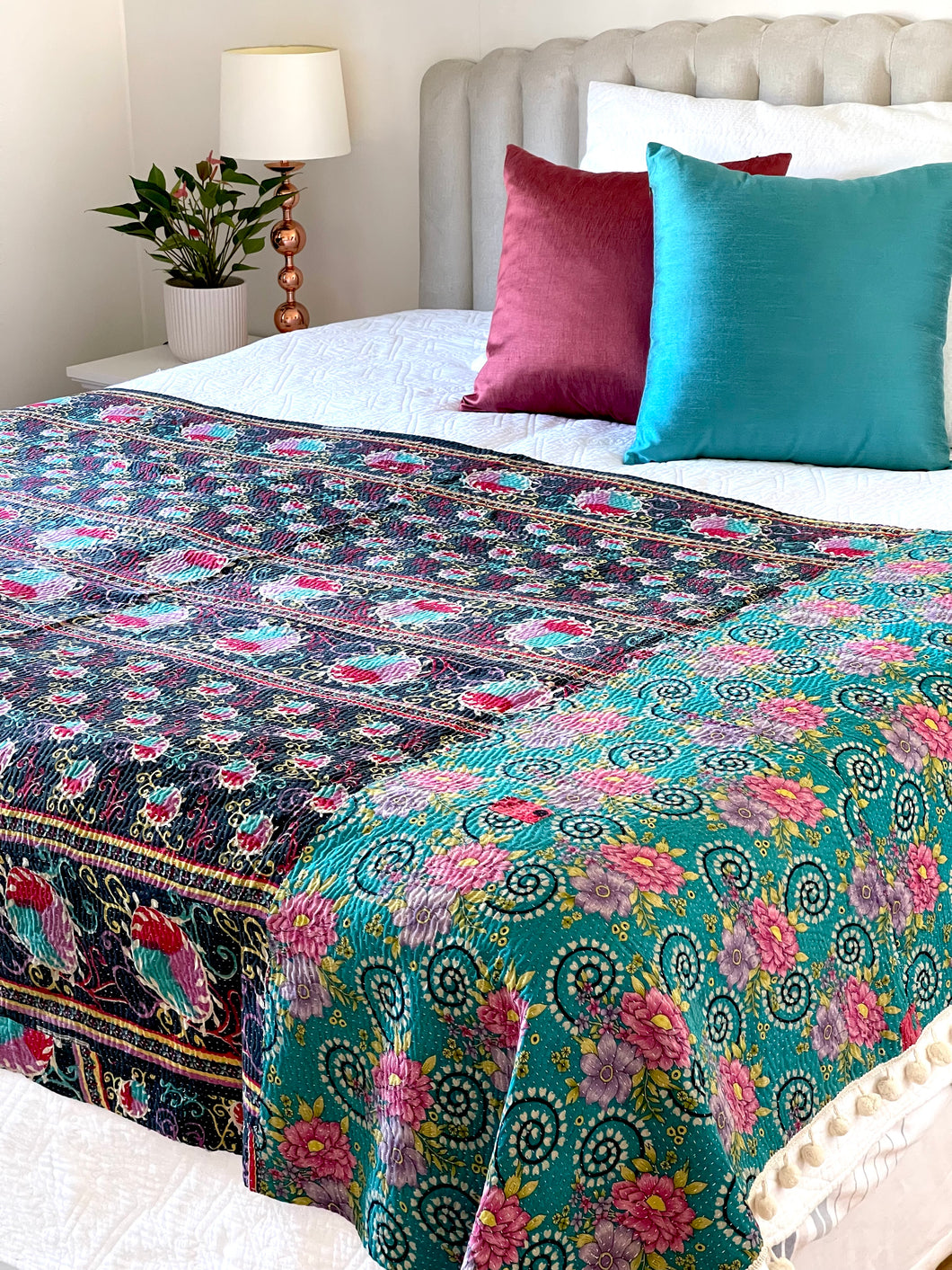 Vintage Sari Kantha Quilt