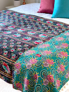 Vintage Sari Kantha Quilt