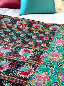 Vintage Sari Kantha Quilt