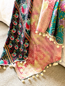 Vintage Sari Kantha Quilt