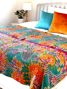 Vintage Sari Kantha Quilt