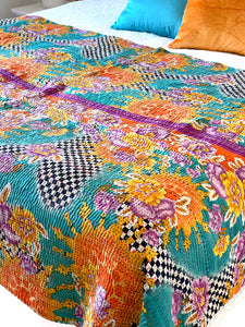 Vintage Sari Kantha Quilt