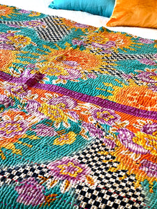 Vintage Sari Kantha Quilt