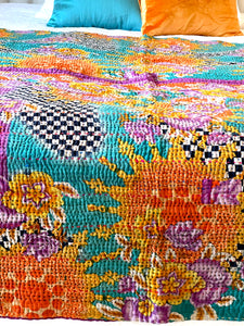 Vintage Sari Kantha Quilt