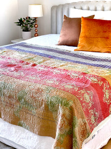 Vintage Sari Kantha Quilt