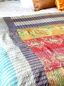 Vintage Sari Kantha Quilt