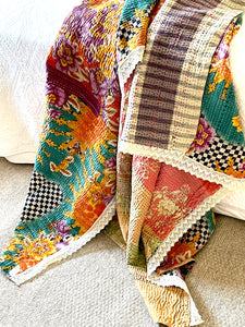 Vintage Sari Kantha Quilt