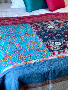 Vintage Sari Kantha Quilt