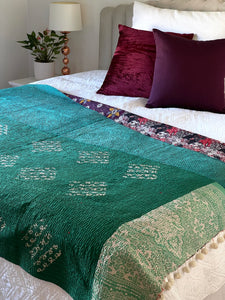 Vintage Sari Kantha Quilt