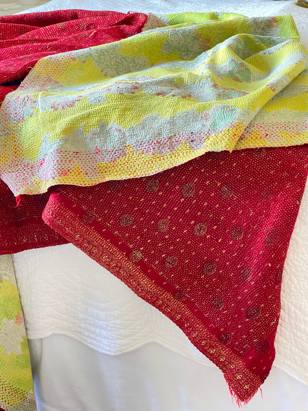 Vintage Sari Kantha Quilt