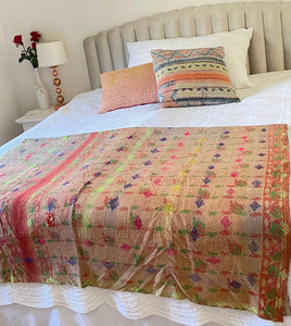 Vintage Sari Kantha Quilt