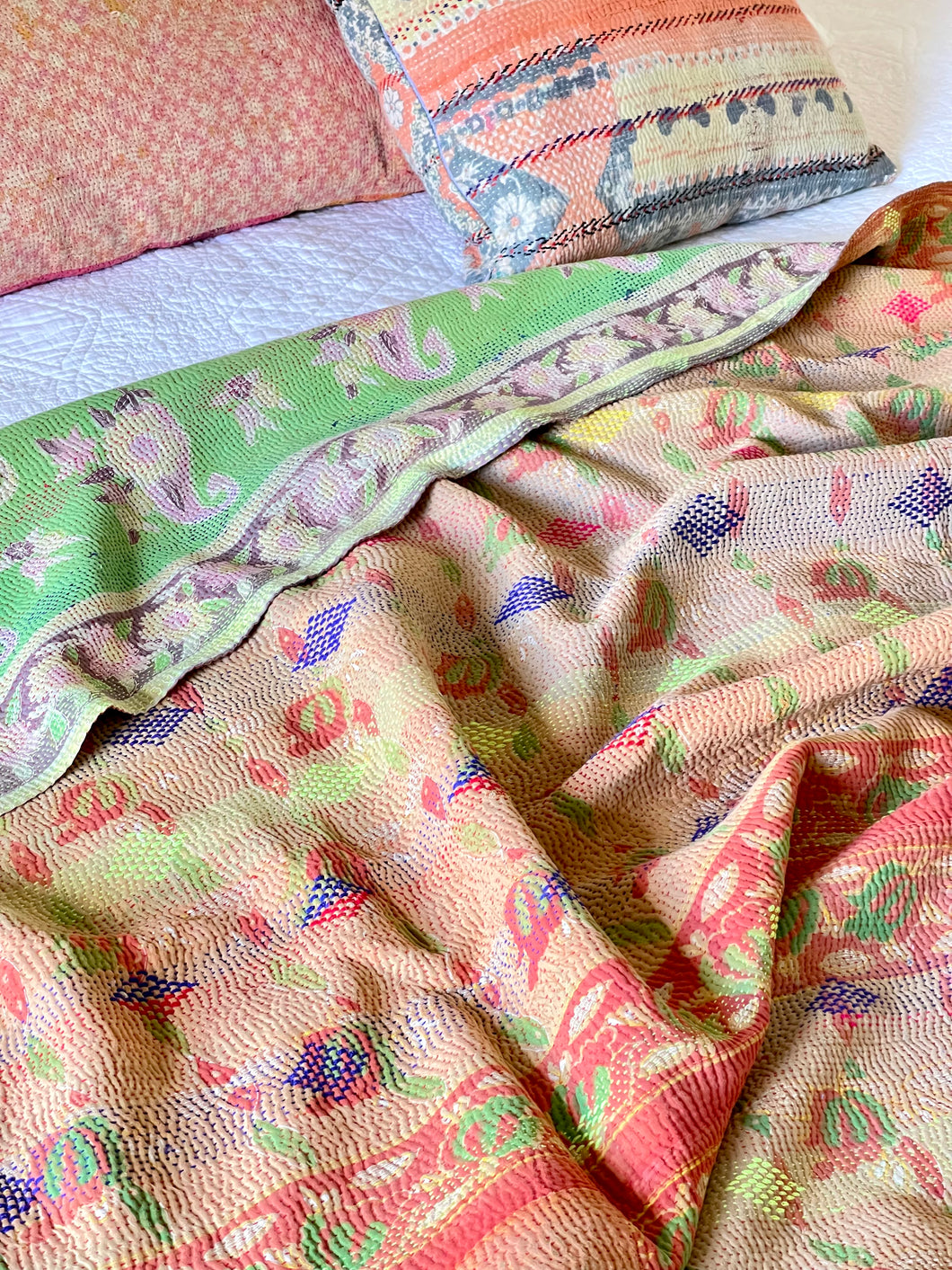 Vintage Sari Kantha Quilt