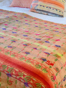 Vintage Sari Kantha Quilt