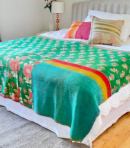 Vintage Sari Kantha Quilt