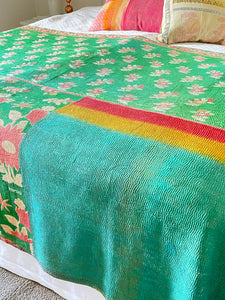 Vintage Sari Kantha Quilt