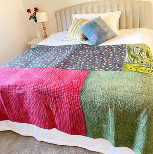 Vintage Sari Kantha Quilt