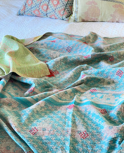 Vintage Sari Kantha Quilt