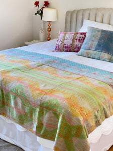 Vintage Sari Kantha Quilt