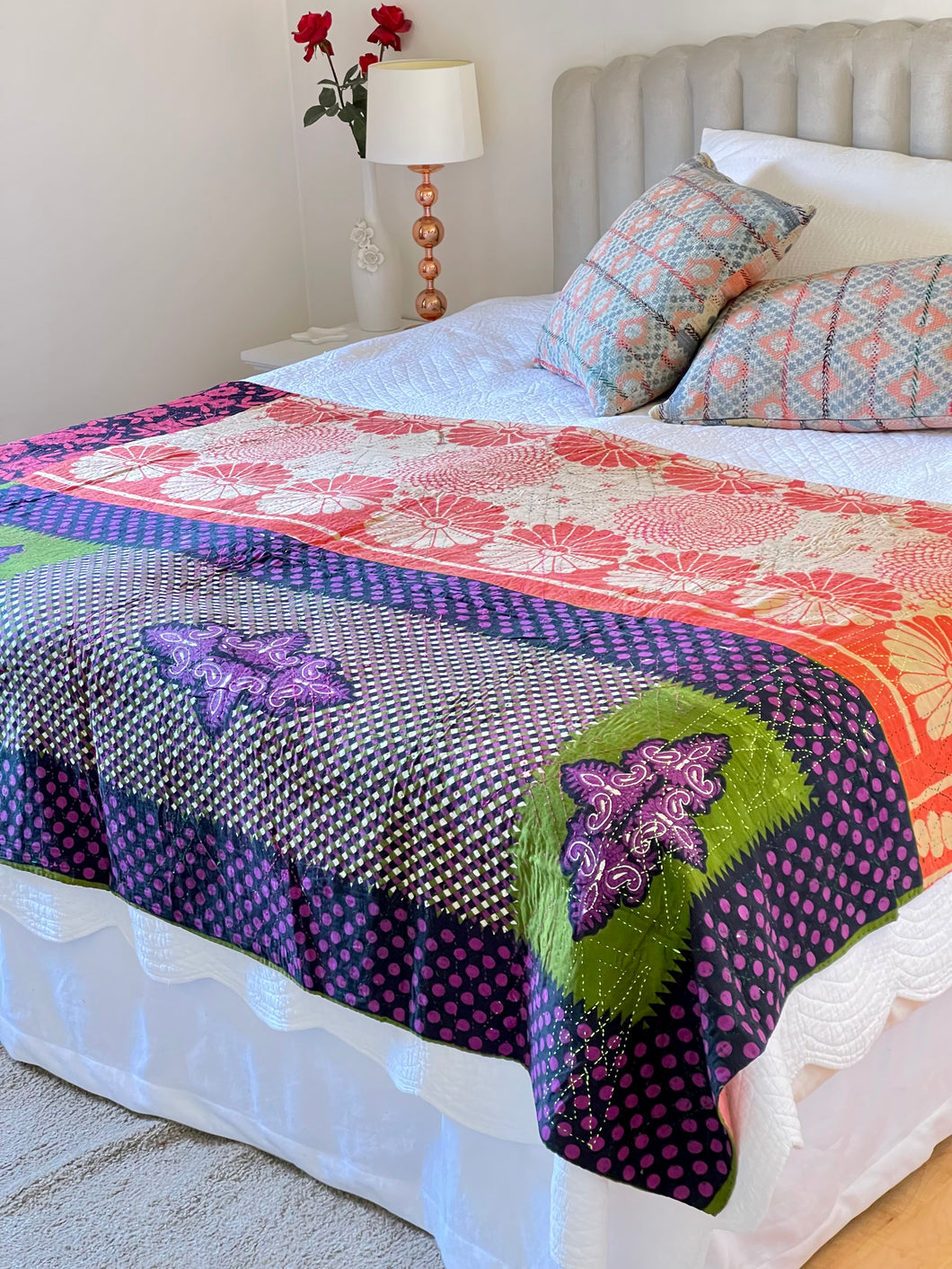 Vintage Sari Kantha Quilt