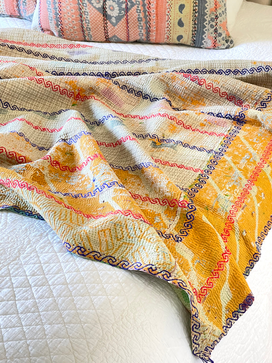 Vintage Sari Kantha Quilt