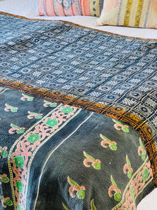 Vintage Sari Kantha Quilt